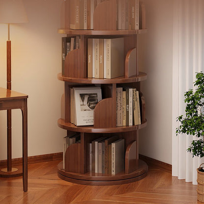 Minimalist Bamboo Metal Rotatable Floor-Standing Bookshelf Tower View 11
