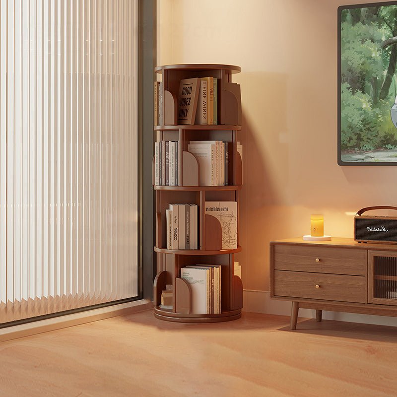 Minimalist Bamboo Metal Rotatable Floor-Standing Bookshelf Tower View 14