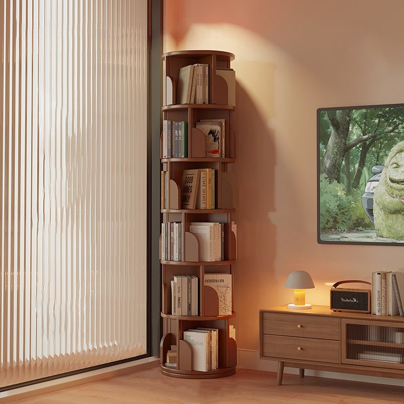 Minimalist Bamboo Metal Rotatable Floor-Standing Bookshelf Tower View 16