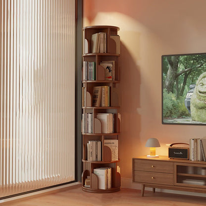 Minimalist Bamboo Metal Rotatable Floor-Standing Bookshelf Tower View 16