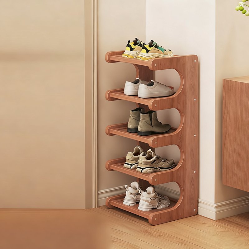 Minimalist Bamboo Shoe Storage S-Curve Tiered Shelf Angle