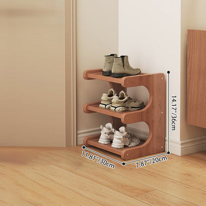 Minimalist Bamboo Shoe Storage S-Curve Tiered Shelf Back