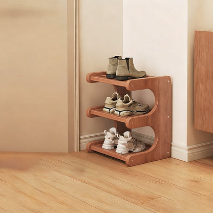 Minimalist Bamboo Shoe Storage S-Curve Tiered Shelf Detail