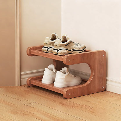 Minimalist Bamboo Shoe Storage S-Curve Tiered Shelf Front