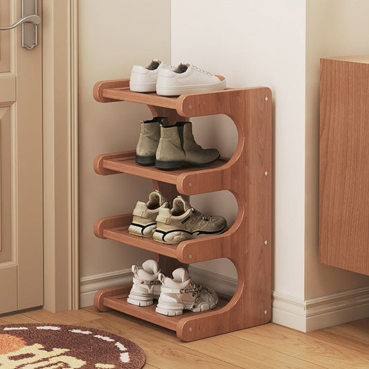 Minimalist Bamboo Shoe Storage S-Curve Tiered Shelf Hero