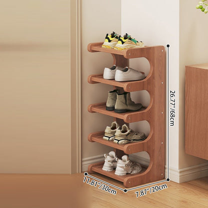Minimalist Bamboo Shoe Storage S-Curve Tiered Shelf Lifestyle