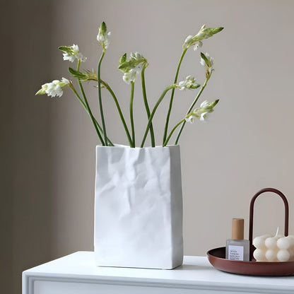 Minimalist Ceramic Flower Vase Crumpled Paper Look Back