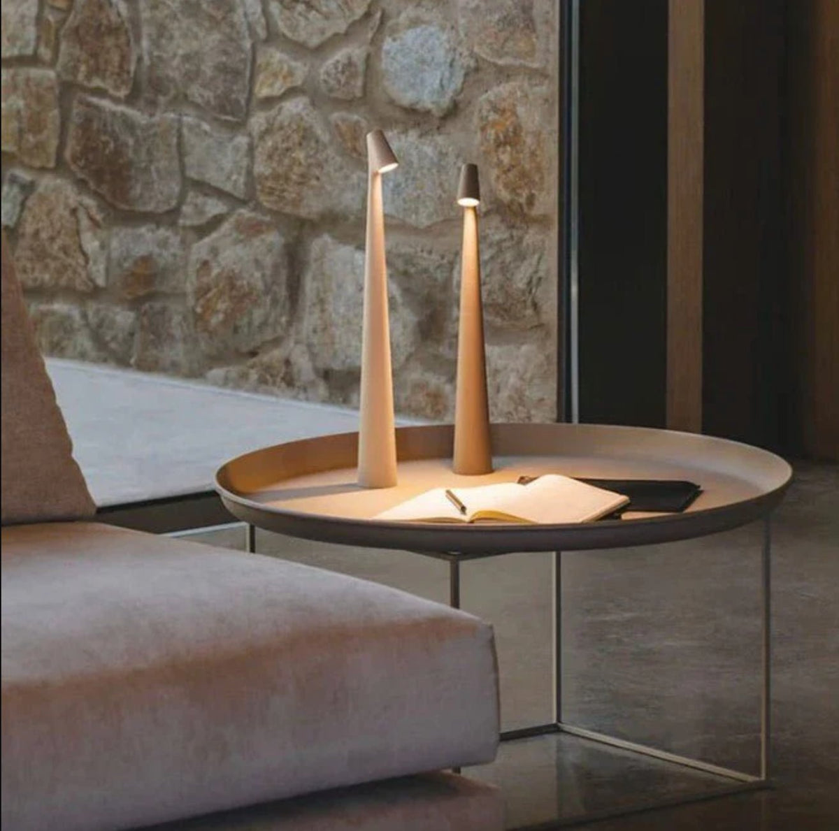 Minimalist Cordless Touch Table Lamp Tapered Cone Close Up