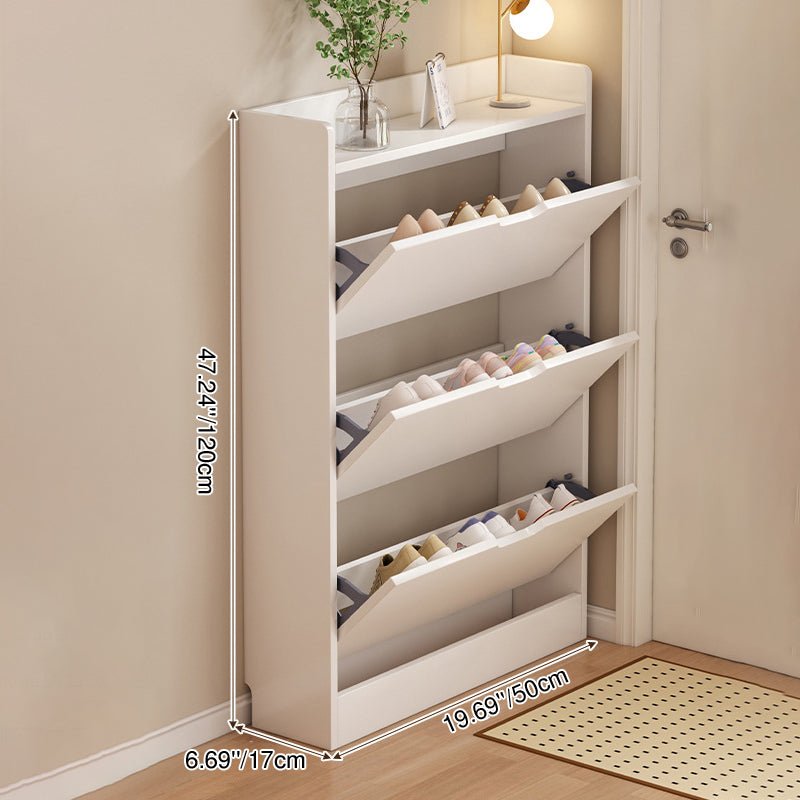 Minimalist Engineered Wood Ultra-Thin Shoe Storage Cabinet Flip Door Close Up