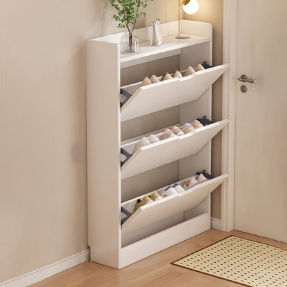 Minimalist Engineered Wood Ultra-Thin Shoe Storage Cabinet Flip Door Detail
