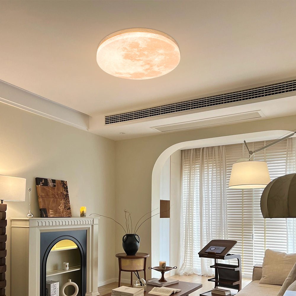 Minimalist LED Ceiling Light Moon Surface Round Close Up