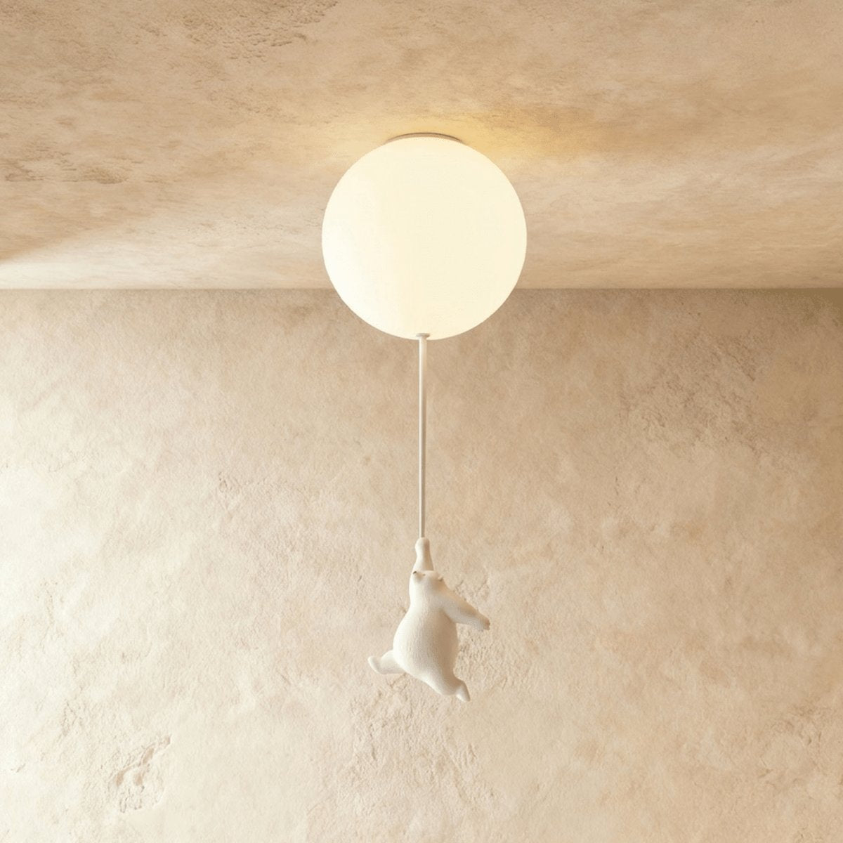 Minimalist Metal Ceiling Light Bear Figurine Close Up
