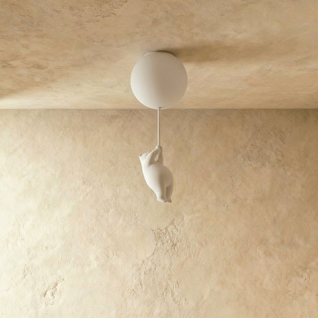 Minimalist Metal Ceiling Light Bear Figurine Front