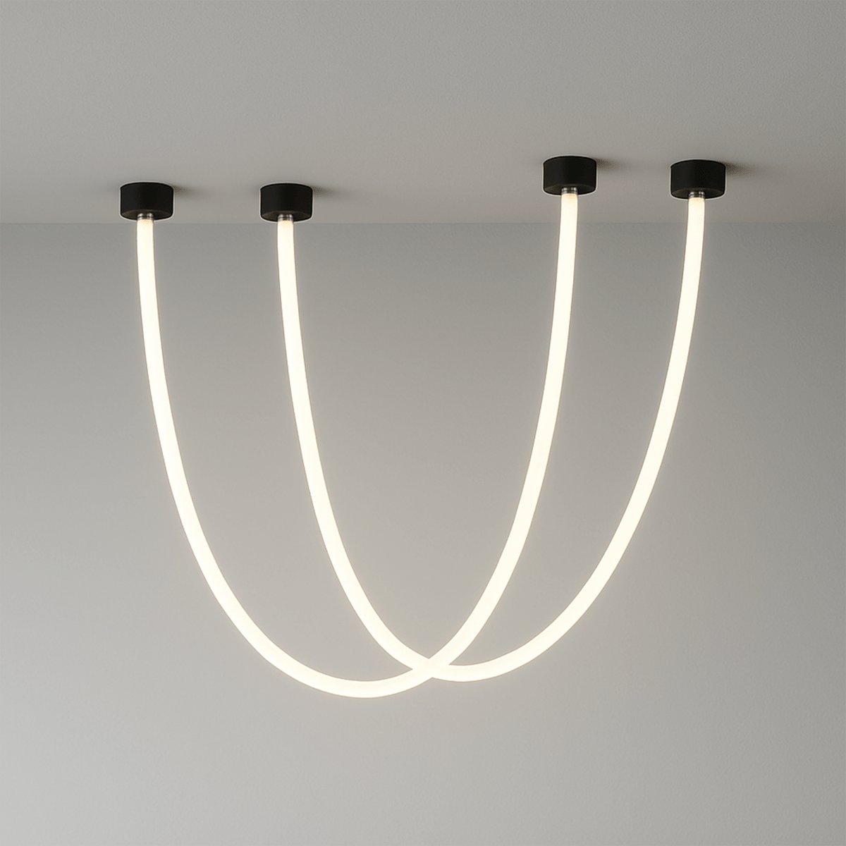 Minimalist Metal Chandelier Looping Suspended Tube LED Front