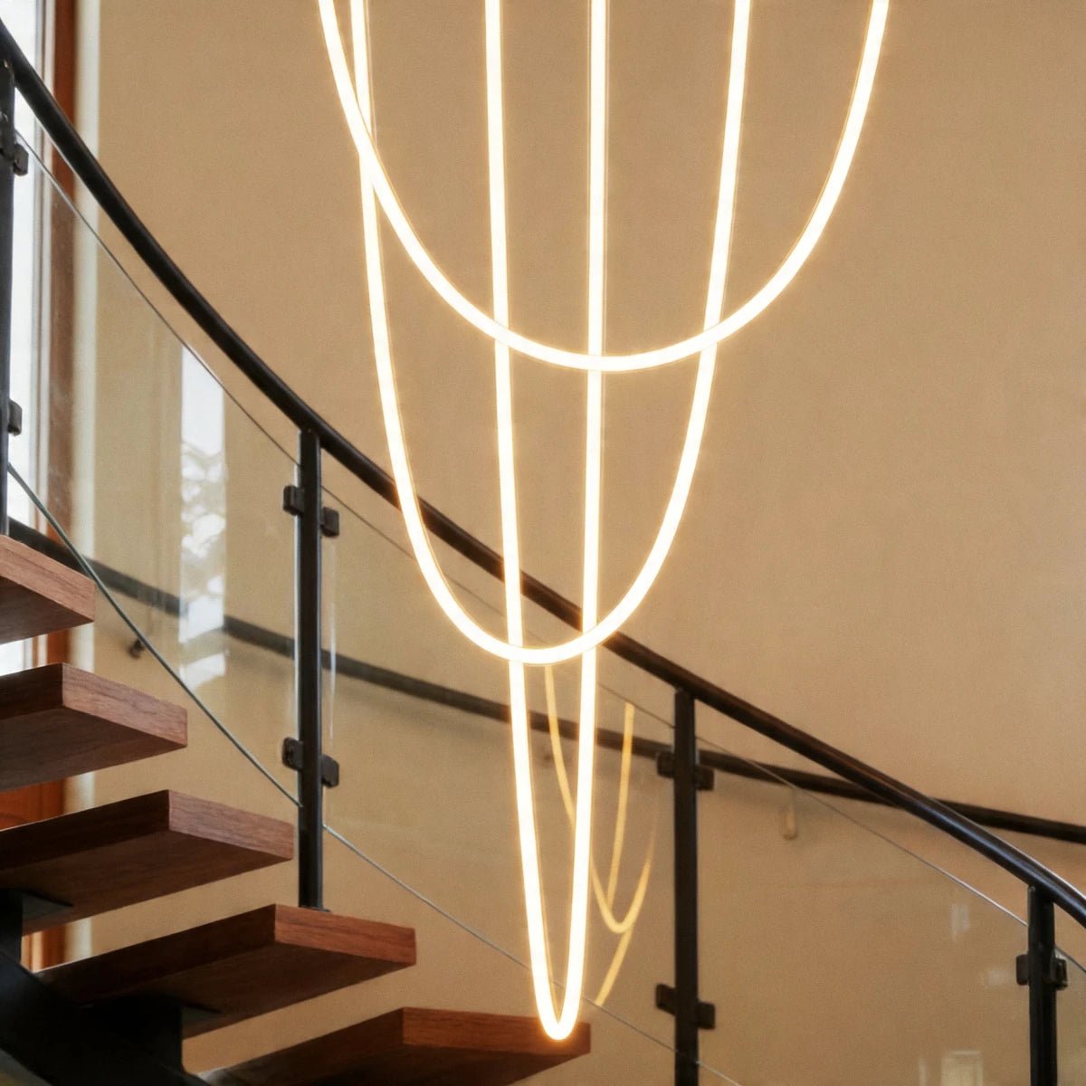 Minimalist Metal Chandelier Looping Suspended Tube LED View 12