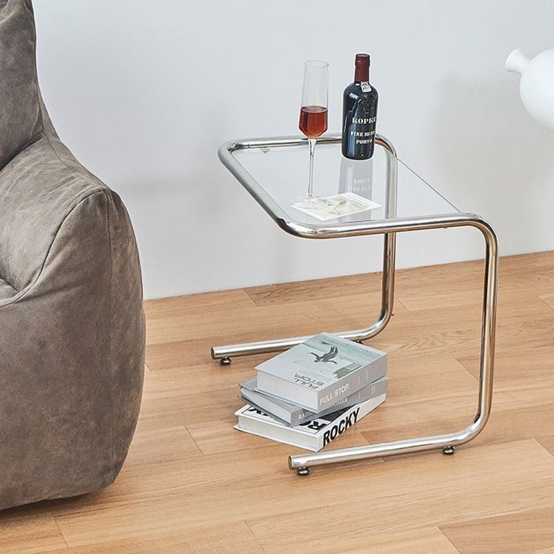 Minimalist Tempered Glass Iron Side Table C-Frame Lifestyle