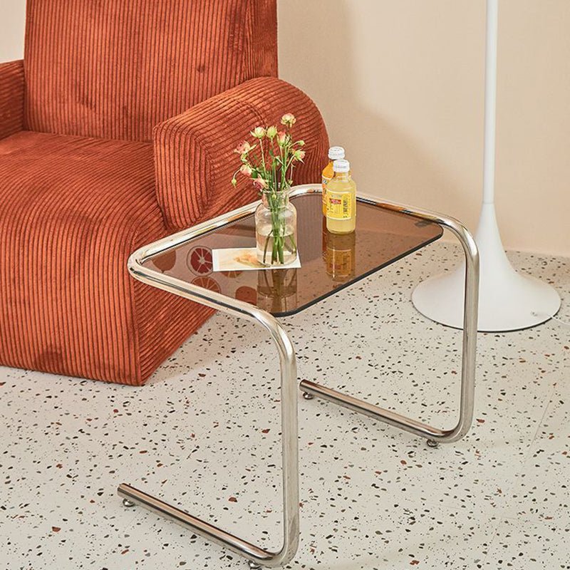 Minimalist Tempered Glass Iron Side Table C-Frame View 11