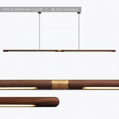 Minimalist Wood Pendant Light Tapered Bar LED Angle