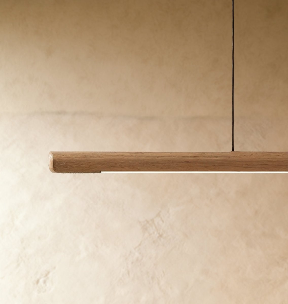 Minimalist Wood Pendant Light Tapered Bar LED Close Up