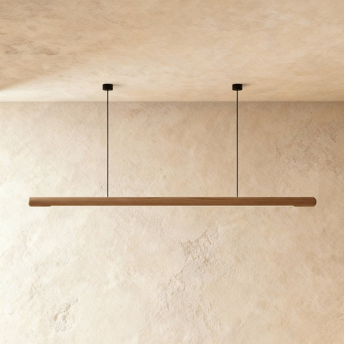 Minimalist Wood Pendant Light Tapered Bar LED Side