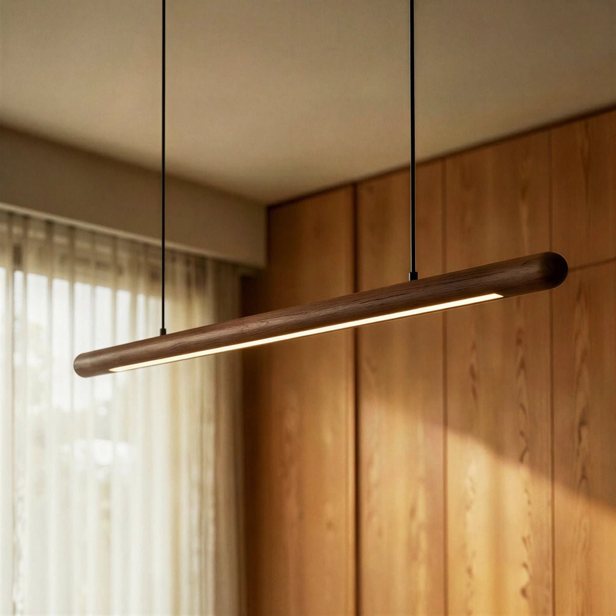 Minimalist Wood Pendant Light Tapered Bar LED View 14
