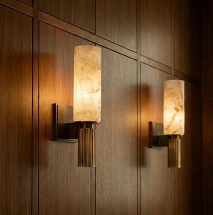 Modern Alabaster Wall Lamp Stacked Dual Cylinder Angle