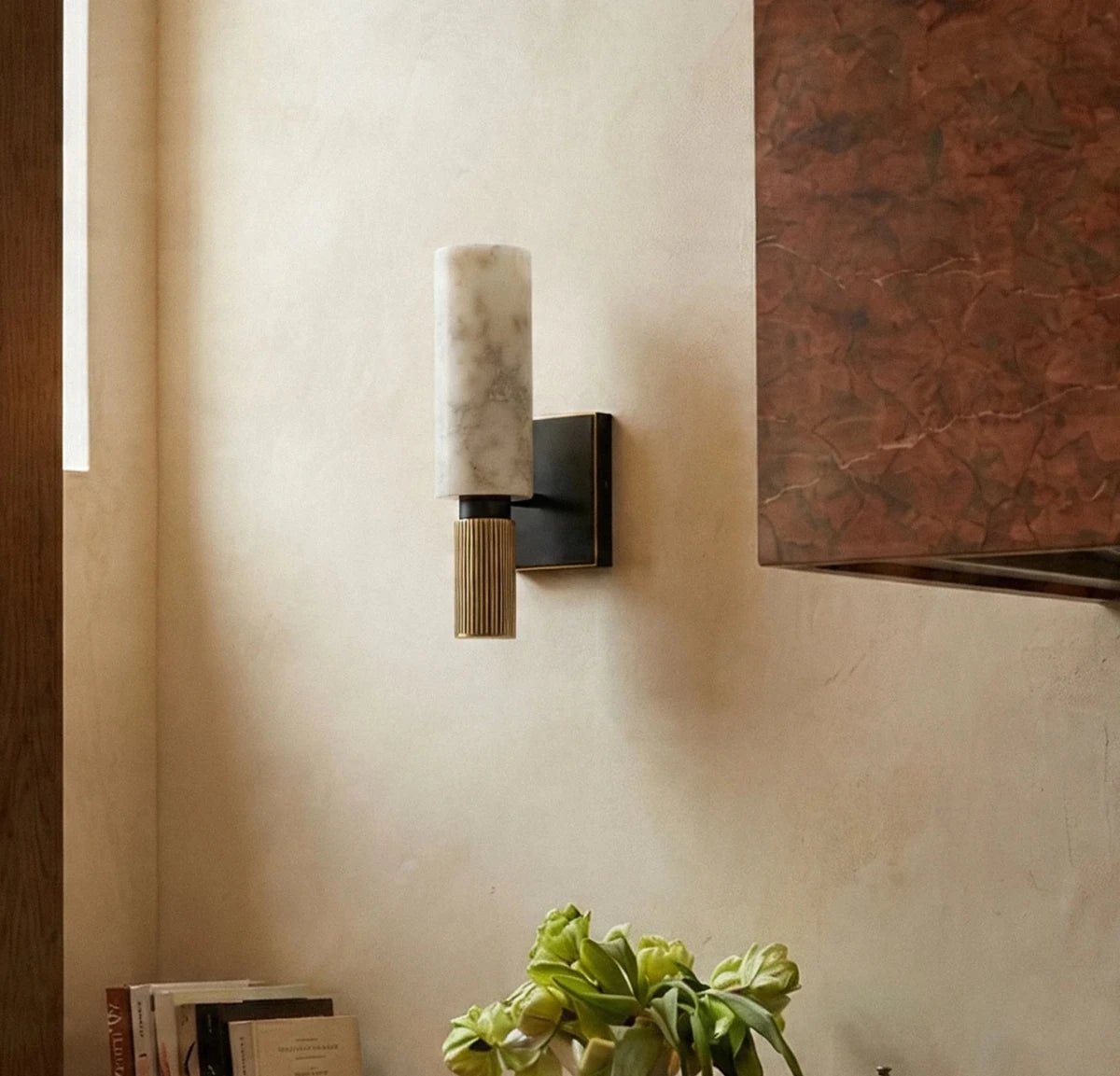 Modern Alabaster Wall Lamp Stacked Dual Cylinder Close Up