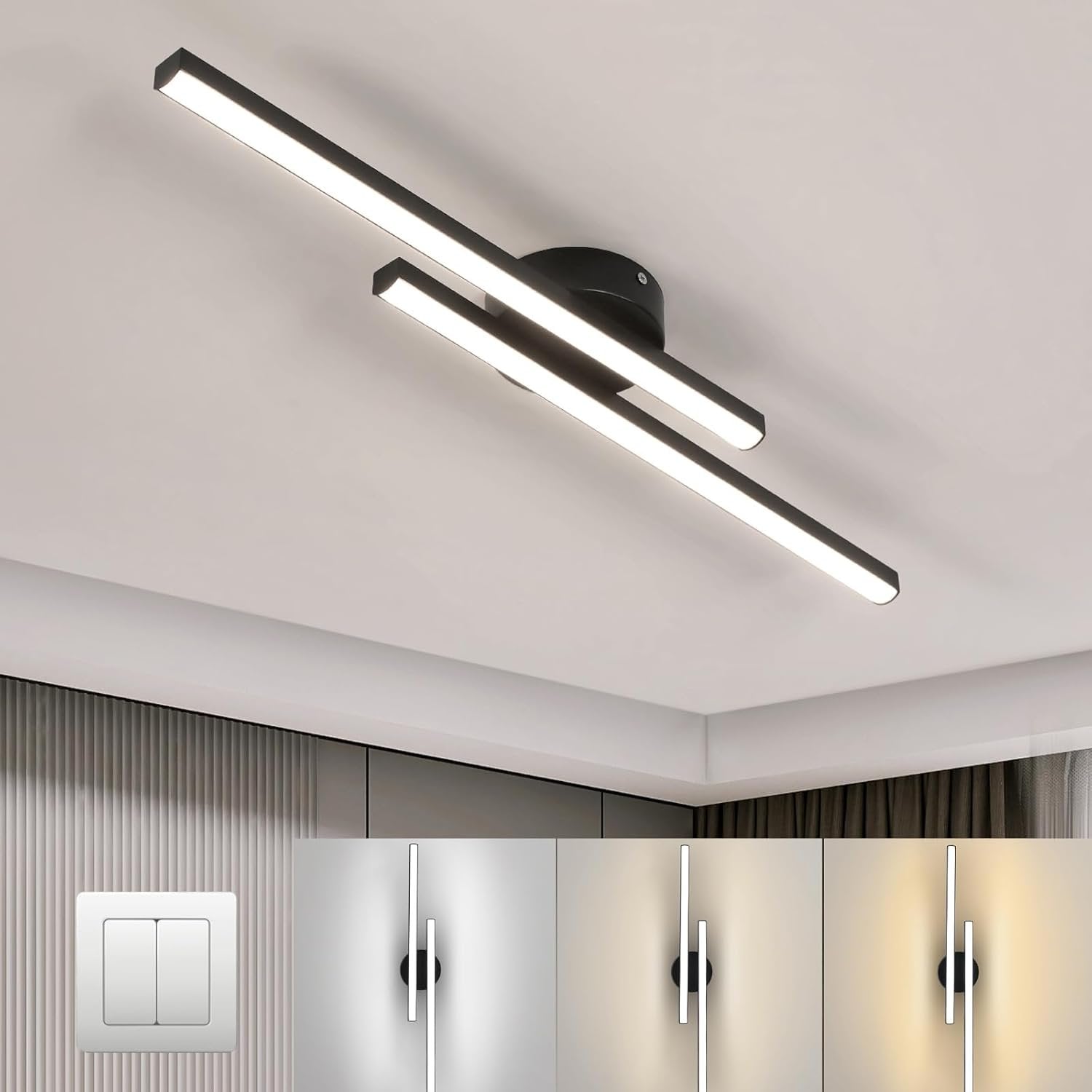 Modern Aluminium Long Strip Semi Flush Mount LED Ceiling Light For Living Room Close Up
