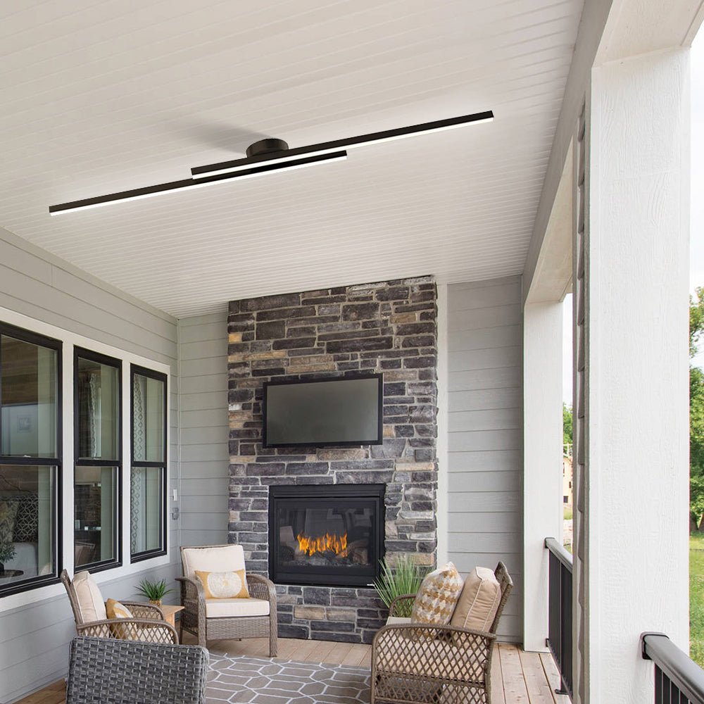 Modern Aluminium Long Strip Semi Flush Mount LED Ceiling Light For Living Room Full