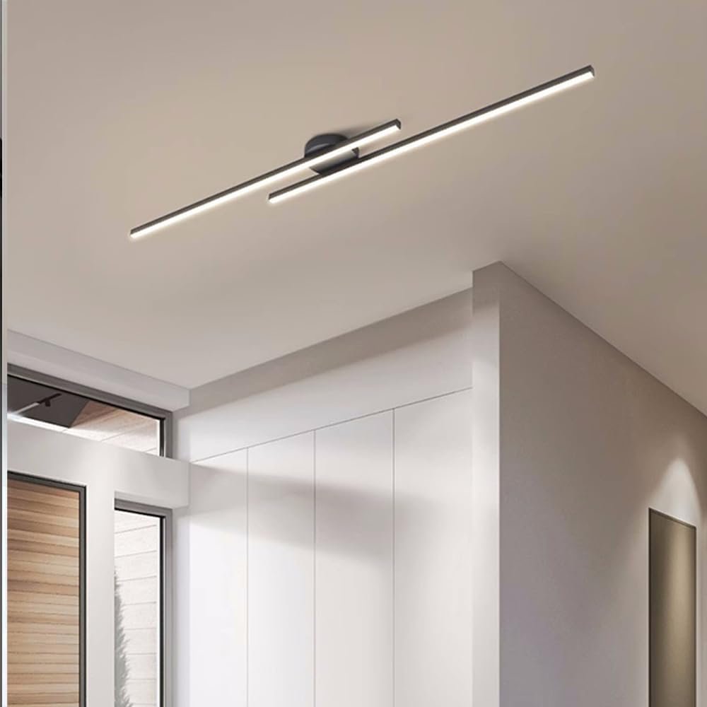 Modern Aluminium Long Strip Semi Flush Mount LED Ceiling Light For Living Room View 11