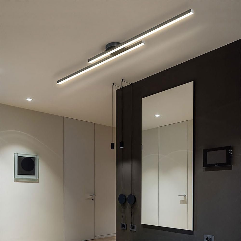 Modern Aluminium Long Strip Semi Flush Mount LED Ceiling Light For Living Room View 12