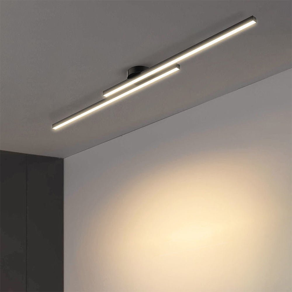Modern Aluminium Long Strip Semi Flush Mount LED Ceiling Light For Living Room View 13