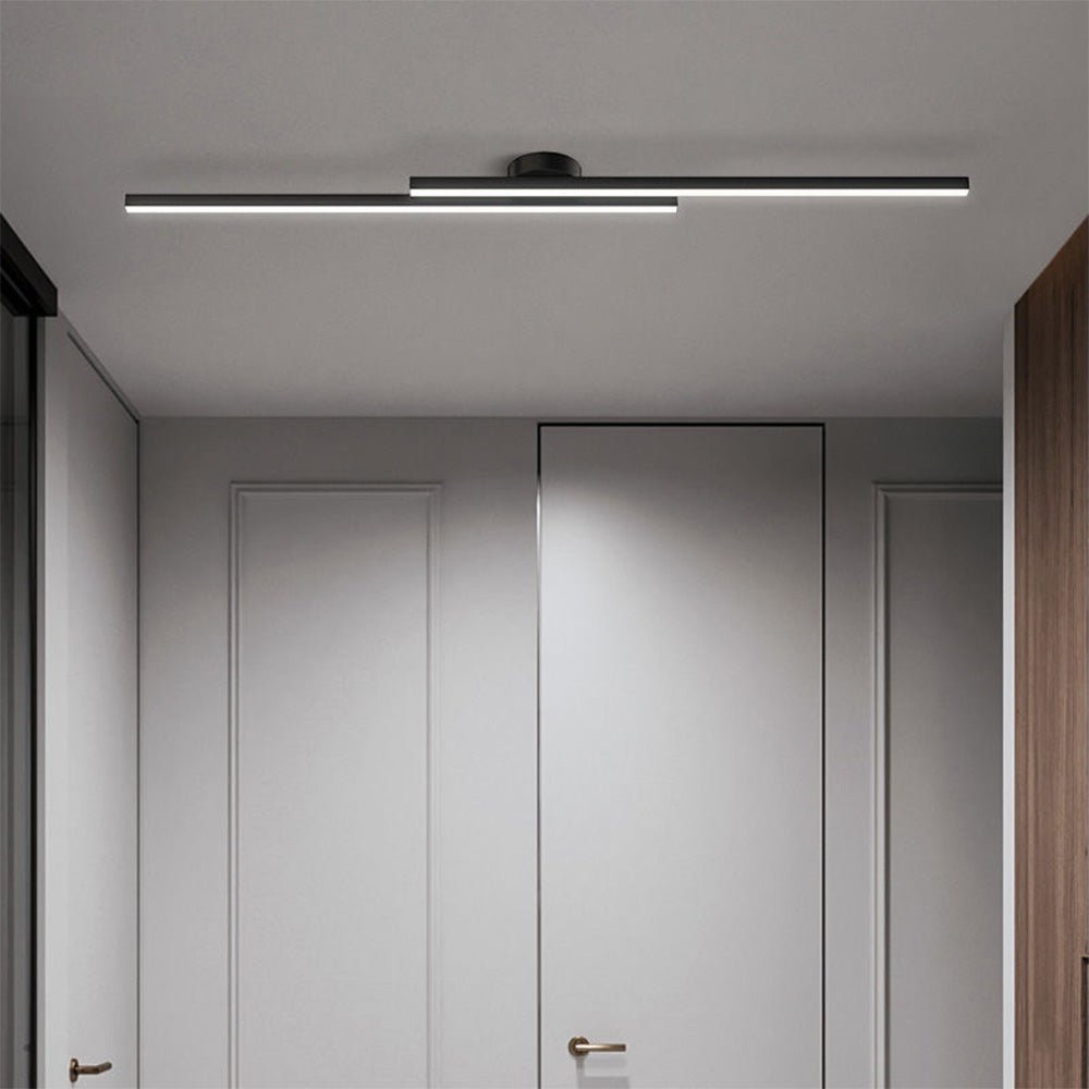 Modern Aluminium Long Strip Semi Flush Mount LED Ceiling Light For Living Room View 14