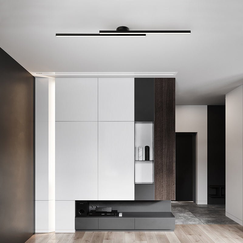 Modern Aluminium Long Strip Semi Flush Mount LED Ceiling Light For Living Room View 15