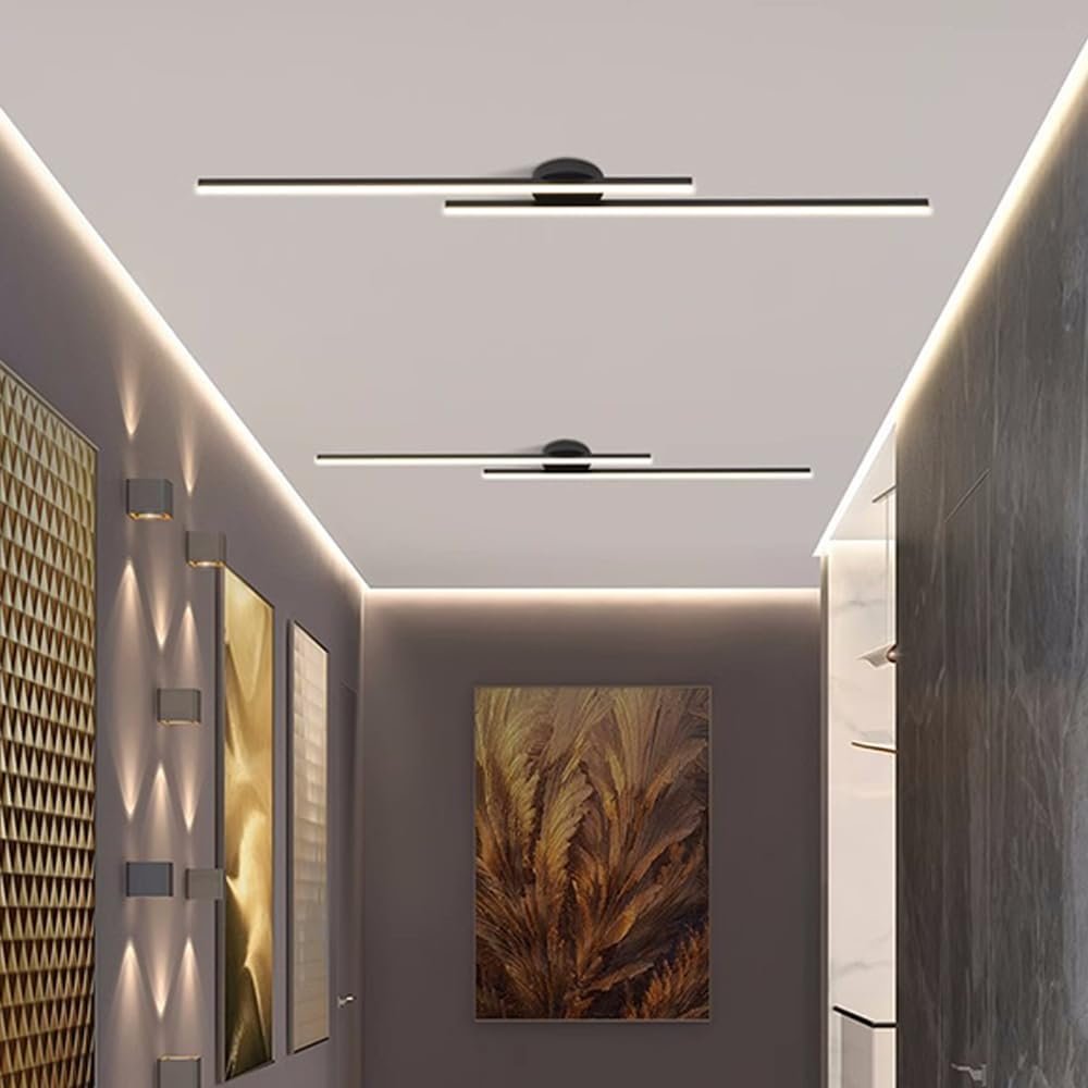 Modern Aluminium Long Strip Semi Flush Mount LED Ceiling Light For Living Room View 16