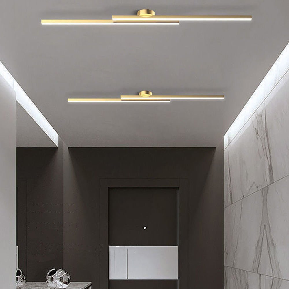 Modern Aluminium Long Strip Semi Flush Mount LED Ceiling Light For Living Room View 22