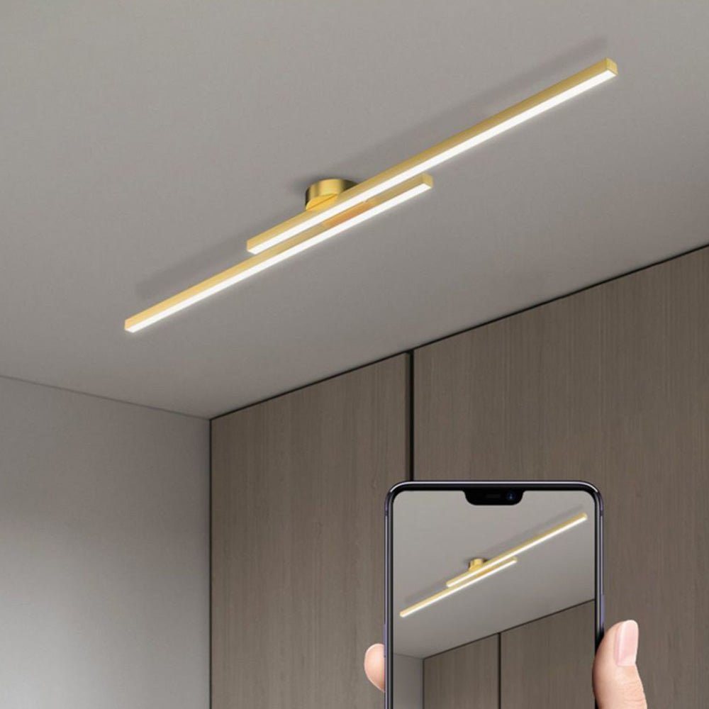 Modern Aluminium Long Strip Semi Flush Mount LED Ceiling Light For Living Room View 25