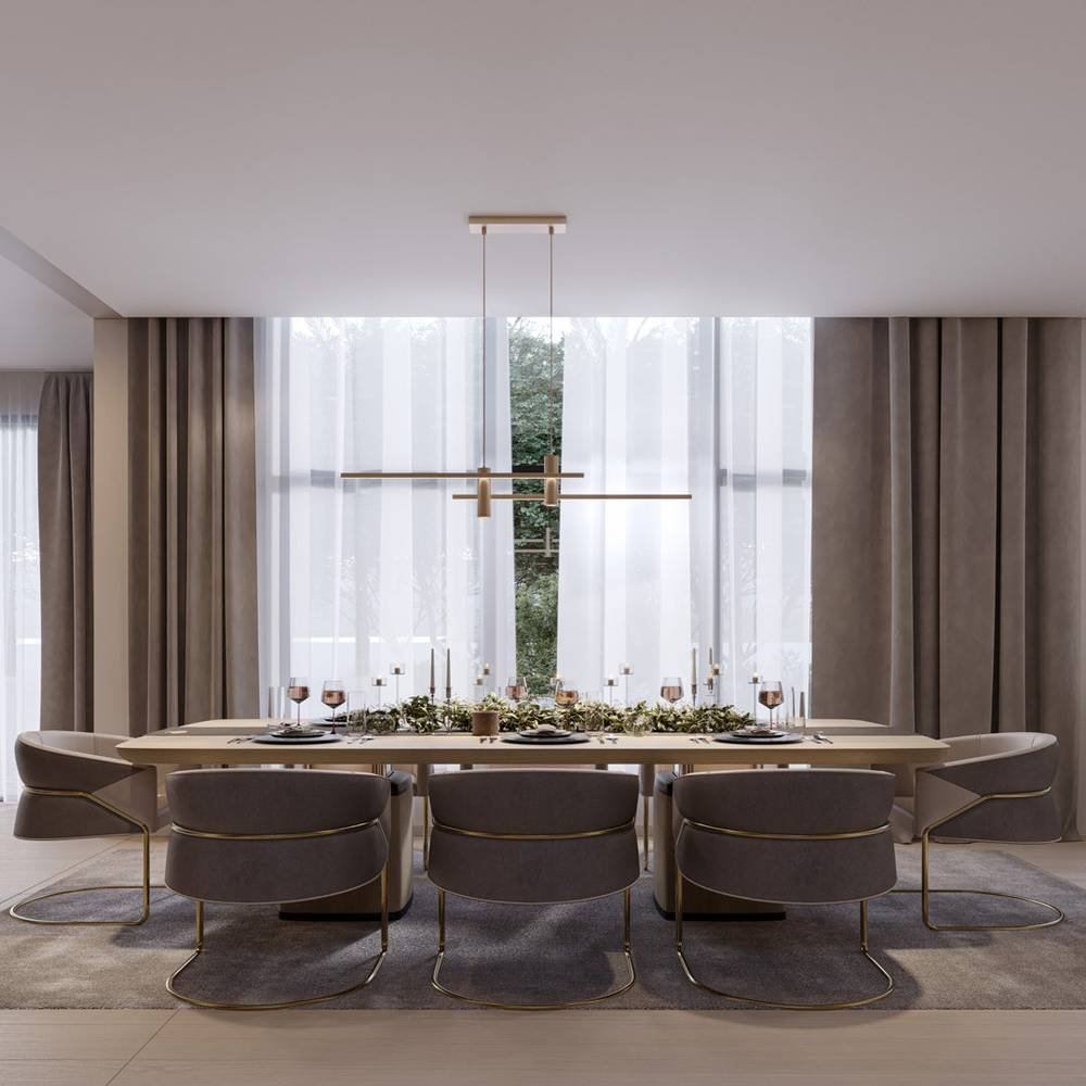 Modern Aluminum Pendant Light Crossed Bar LED Close Up