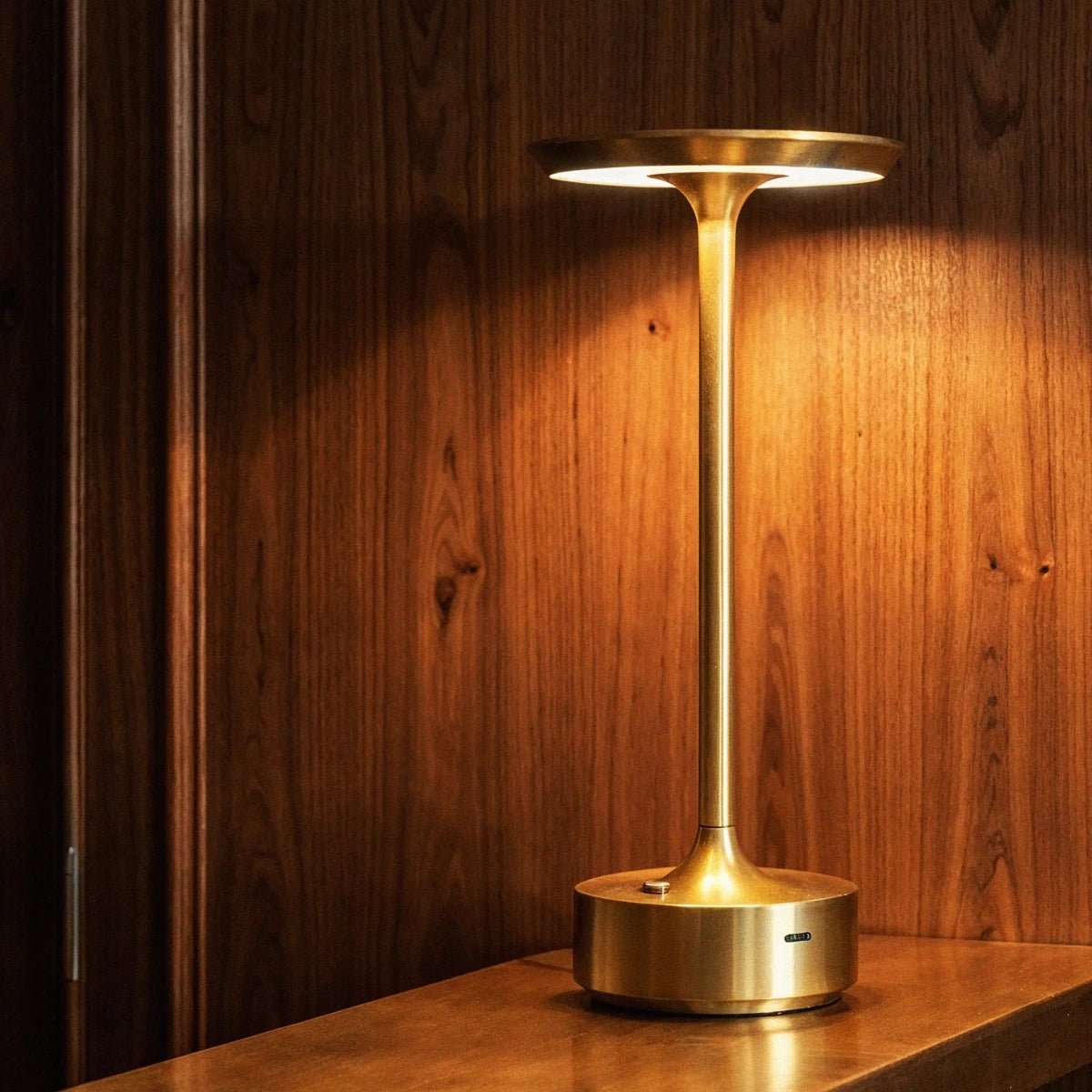 Modern Aluminum Table Lamp Flat Disc Head LED Close Up