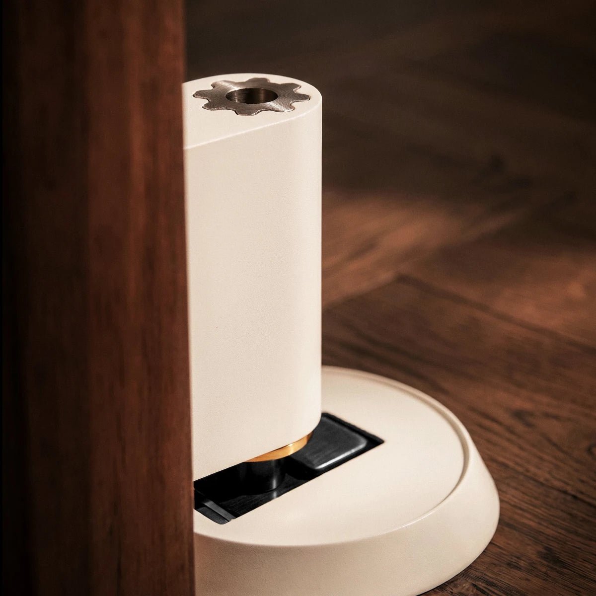 Modern Brass Door Stop Offset Cylinder Post Close Up
