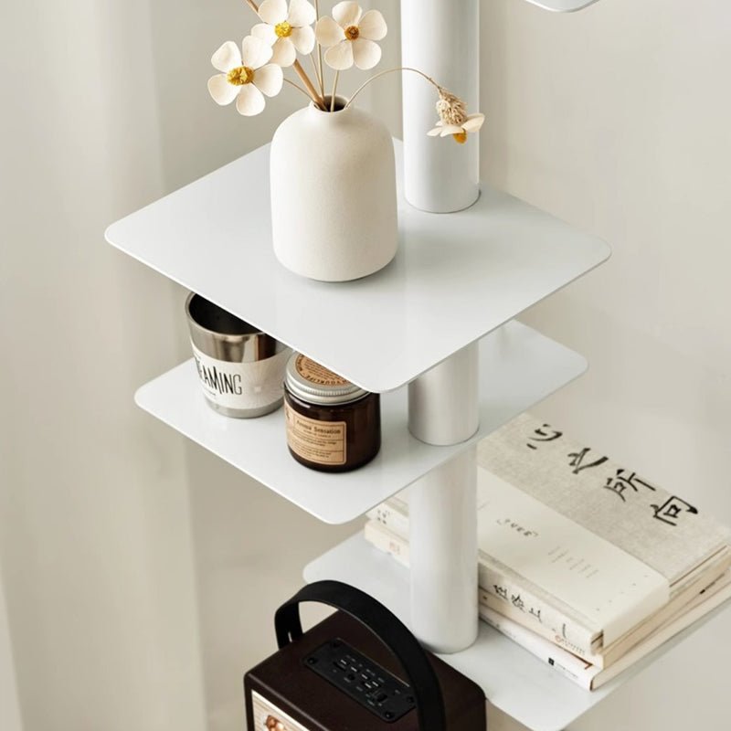 Modern Carbon Steel Invisible Spiral Bookshelf Alternating Tier Close Up