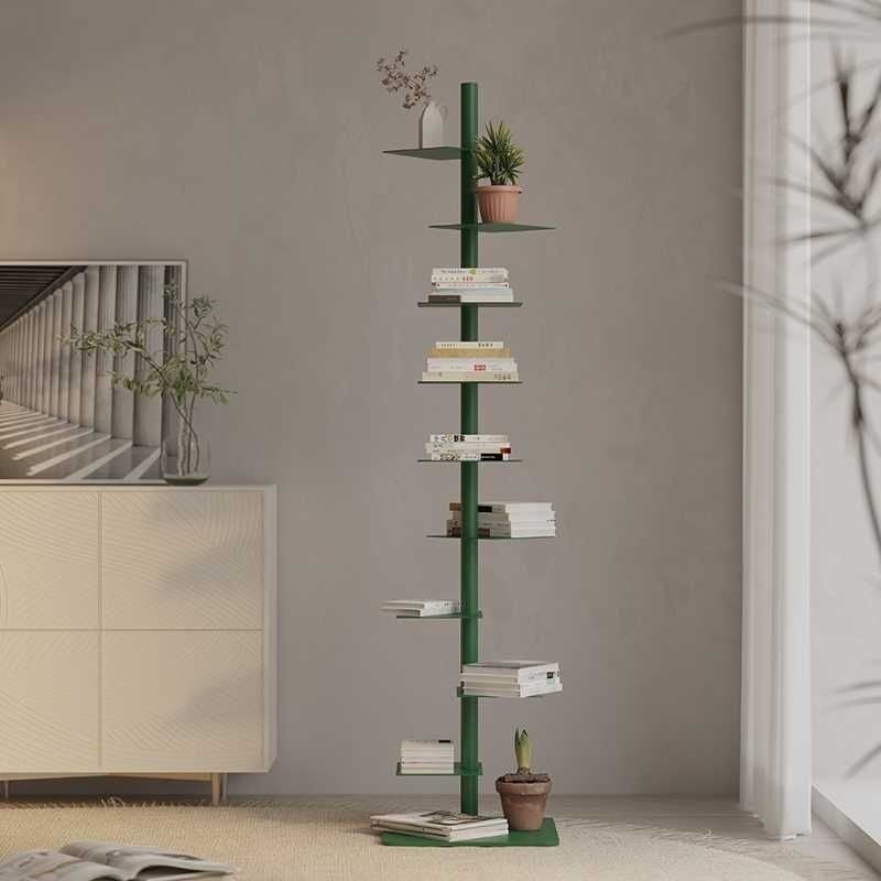 Modern Carbon Steel Invisible Spiral Bookshelf Alternating Tier Front