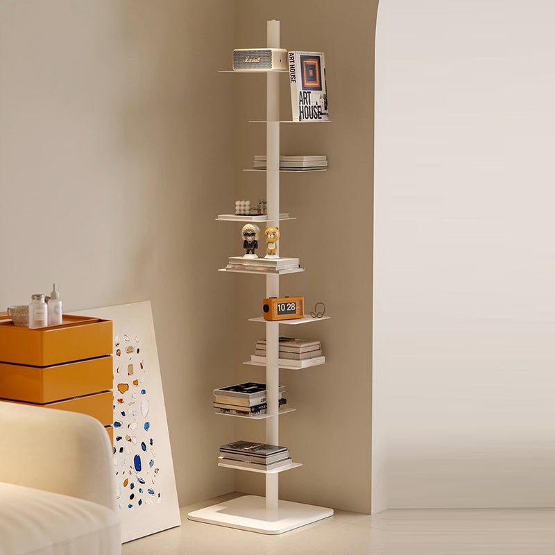 Modern Carbon Steel Invisible Spiral Bookshelf Alternating Tier Hero