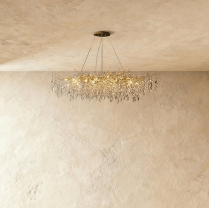 Modern Crystal Chandelier Gold Leaf Wreath LED Back