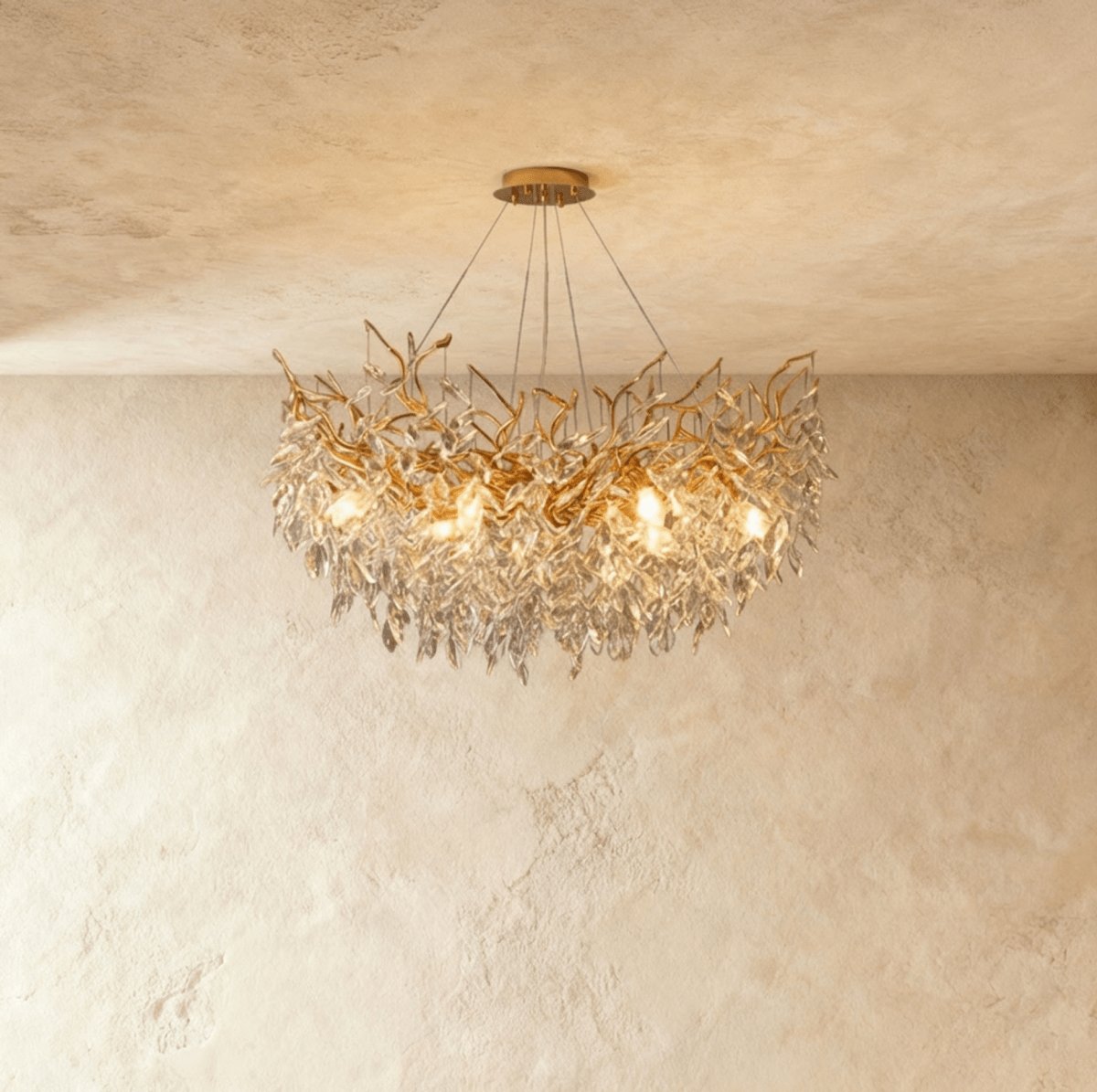 Modern Crystal Chandelier Gold Leaf Wreath LED Detail