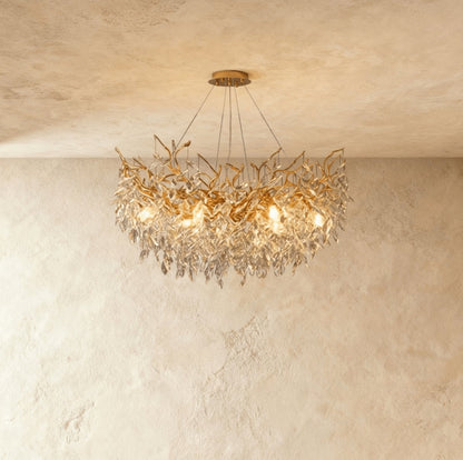 Modern Crystal Chandelier Gold Leaf Wreath LED Detail