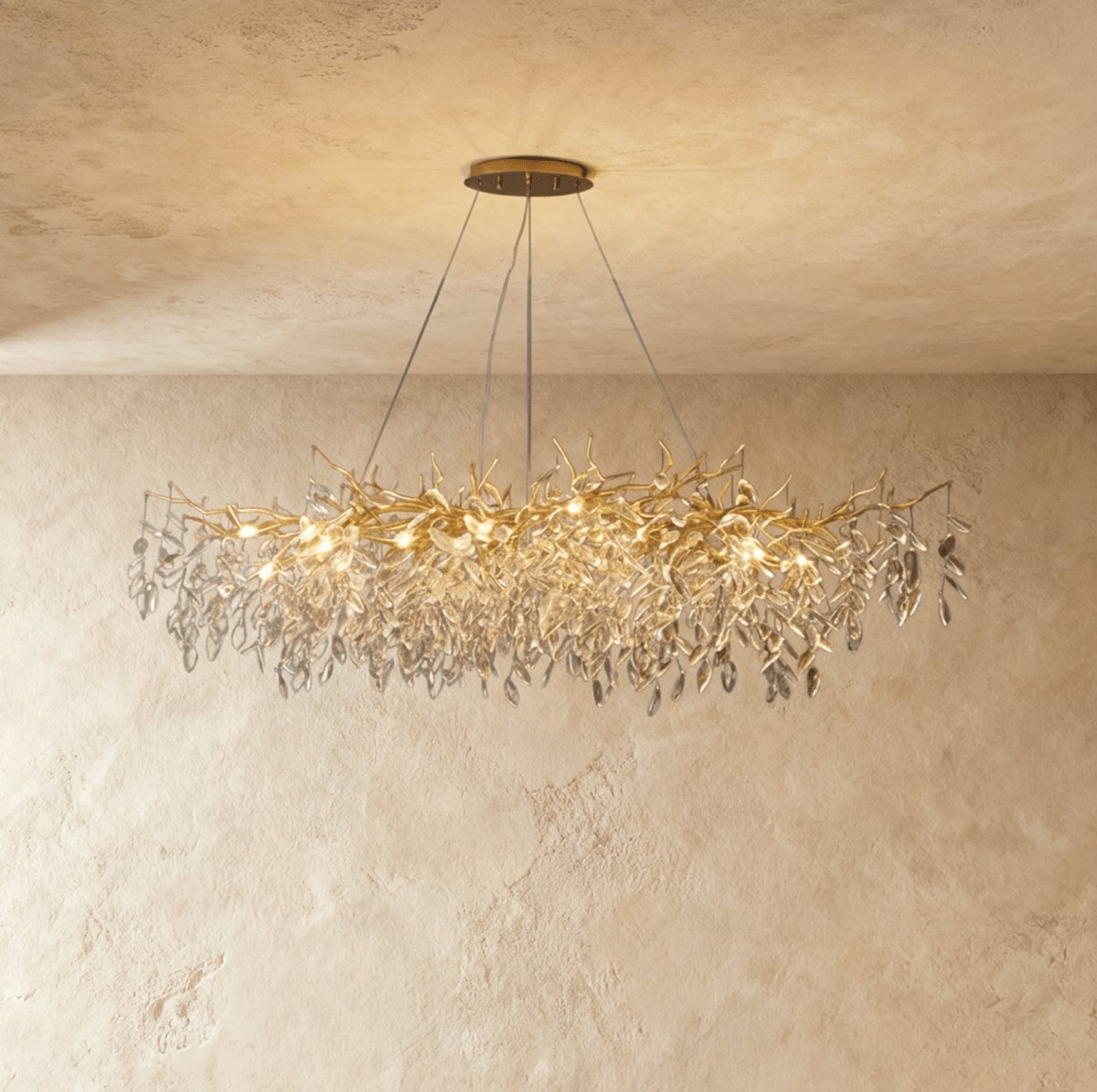 Modern Crystal Chandelier Gold Leaf Wreath LED Full