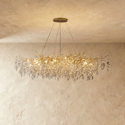 Modern Crystal Chandelier Gold Leaf Wreath LED Full