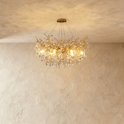 Modern Crystal Chandelier Gold Leaf Wreath LED Hero
