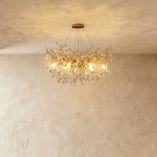 Modern Crystal Chandelier Gold Leaf Wreath LED Hero